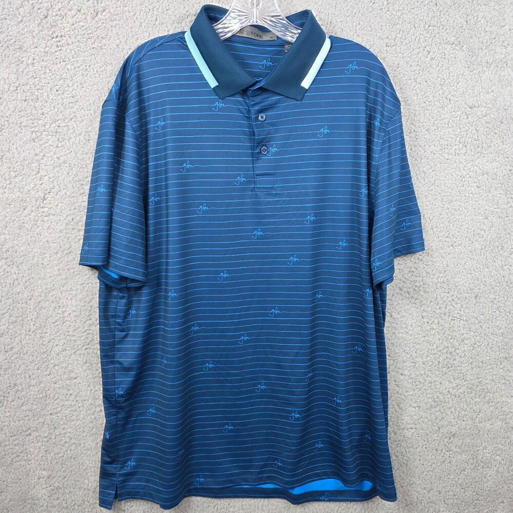 G/Fore G4 Golf Men's Striped Polo Shirt Signature Print Blue Size XL